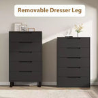 Acekool Commode Haute à 5 Tiroirs, 50 Commodes Verticales en Bois avec Pieds Détachables et Rangement Spacieux pour Chambre à Coucher, Salon, Couloir, Entrée, Noir