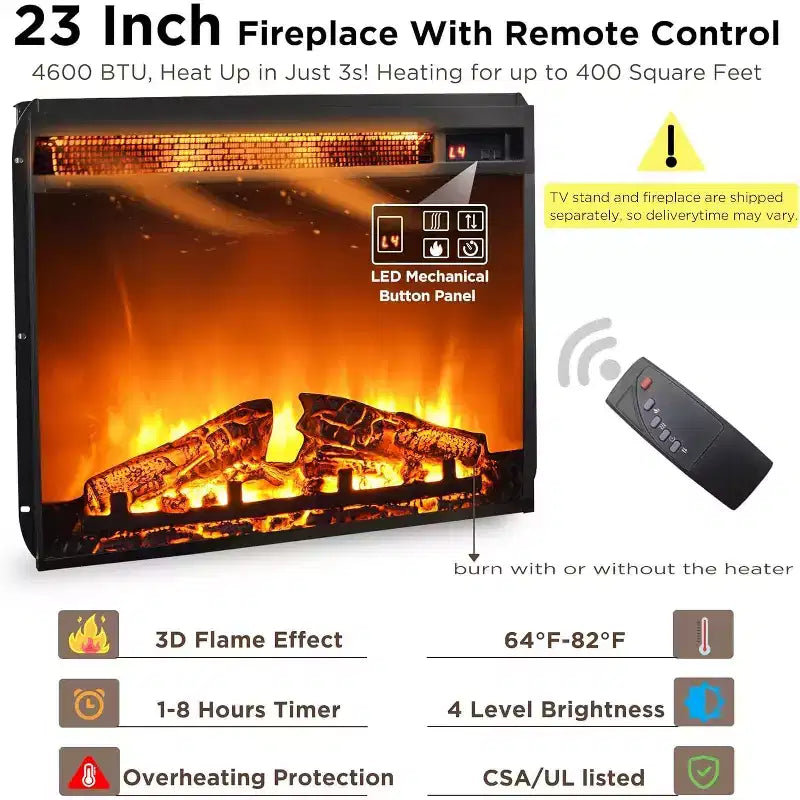 Meuble TV cheminée OKD 60 pour téléviseurs de 65 pouces et plus, meuble TV haut de 33 po avec porte coulissante de style grange