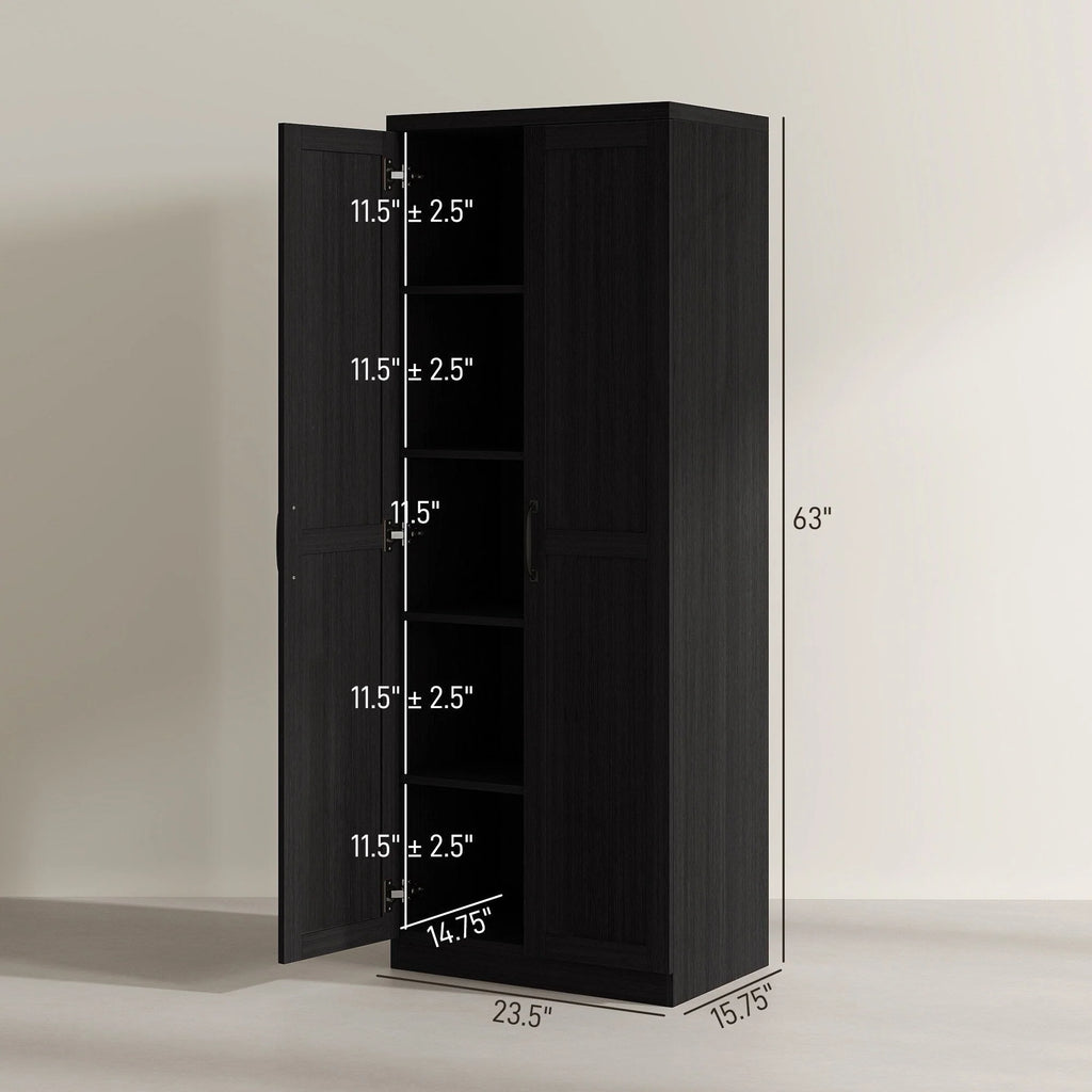 HOMCOM Garde-manger de cuisine 63 pouces à 2 portes, armoire de rangement autoportante avec 5 étagères et 2 étagères réglables pour salle à manger