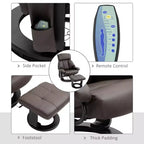 Fauteuil inclinable avec repose-pieds ottoman, fauteuil inclinable de massage vibrant avec revêtement en similicuir et base pivotante en bois pour salon et chambre à coucher