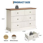 Commode à 6 tiroirs cannelés pour chambre à coucher, commode horizontale en bois avec poignées en métal, organiseur de rangement moderne pour chambre à coucher, salon