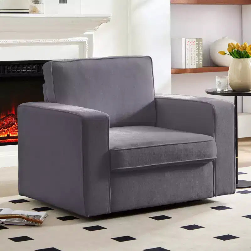 Mjkone Fauteuil pivotant moderne 360°, Fauteuil carré rembourré, Canapé simple confortable en chenille