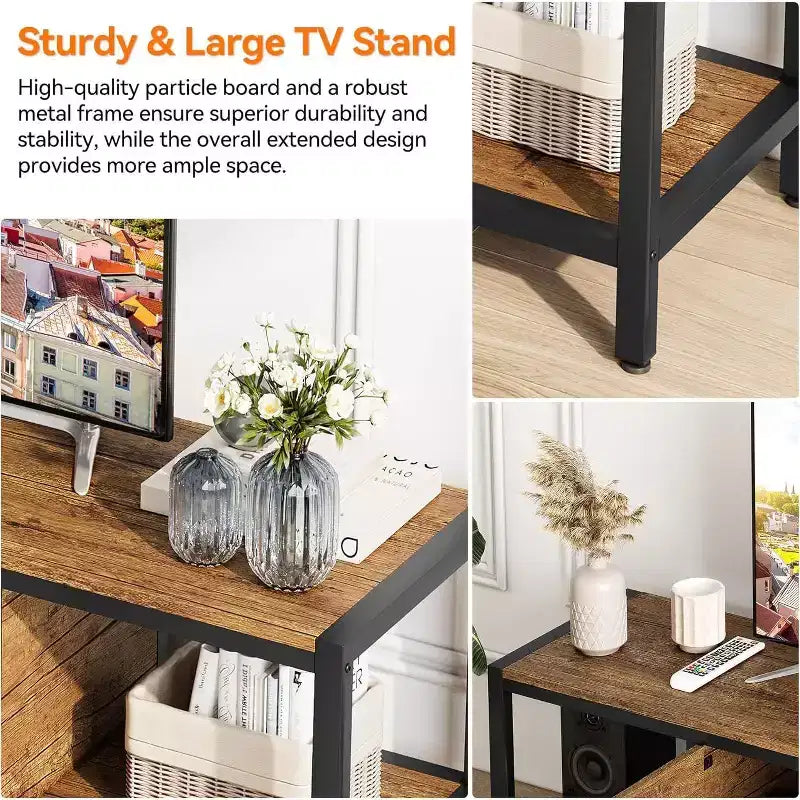 Meuble TV marron rustique de 65 pouces, meuble de style rustique avec rangement pour téléviseurs jusqu'à 75 pouces, idéal pour le salon