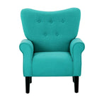 Fauteuil d'appoint moderne Erommy, fauteuil à dossier haut, canapé simple en tissu rembourré avec boutons et pieds en bois pour salon