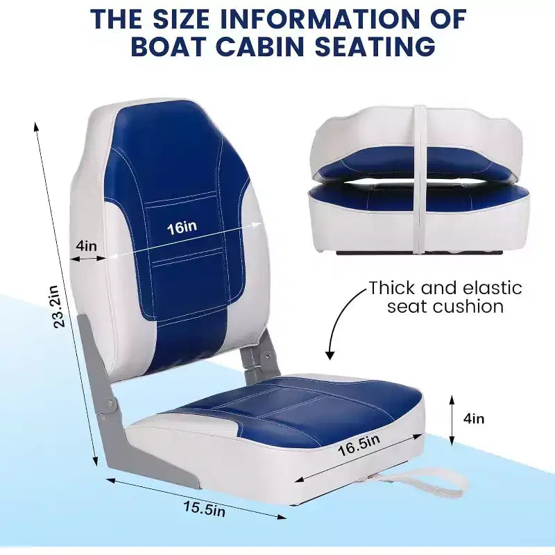 Lot de 2 sièges de bateau pliants à dossier bas – Coussin élastique épais 48x42 cm, sièges de bateau étanches pour Bass Tracker et bateaux de tourisme