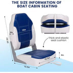 Lot de 2 sièges de bateau pliants à dossier bas – Coussin élastique épais 48x42 cm, sièges de bateau étanches pour Bass Tracker et bateaux de tourisme