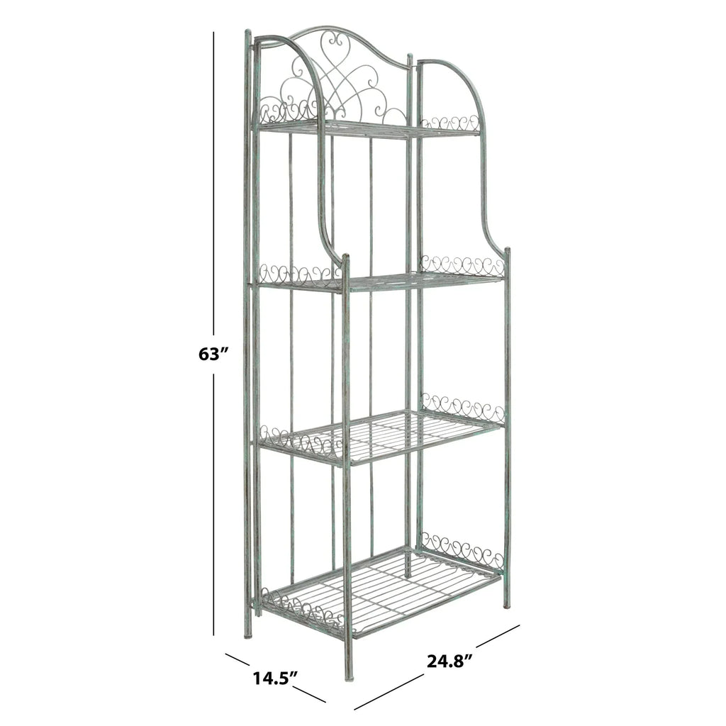 SAFAVIEH Bryn Étagère de boulanger d'extérieur victorienne en fer forgé à 4 niveaux - 63,5 cm l x 38,1 cm P x 160 cm H - 25L x 15P x 63H