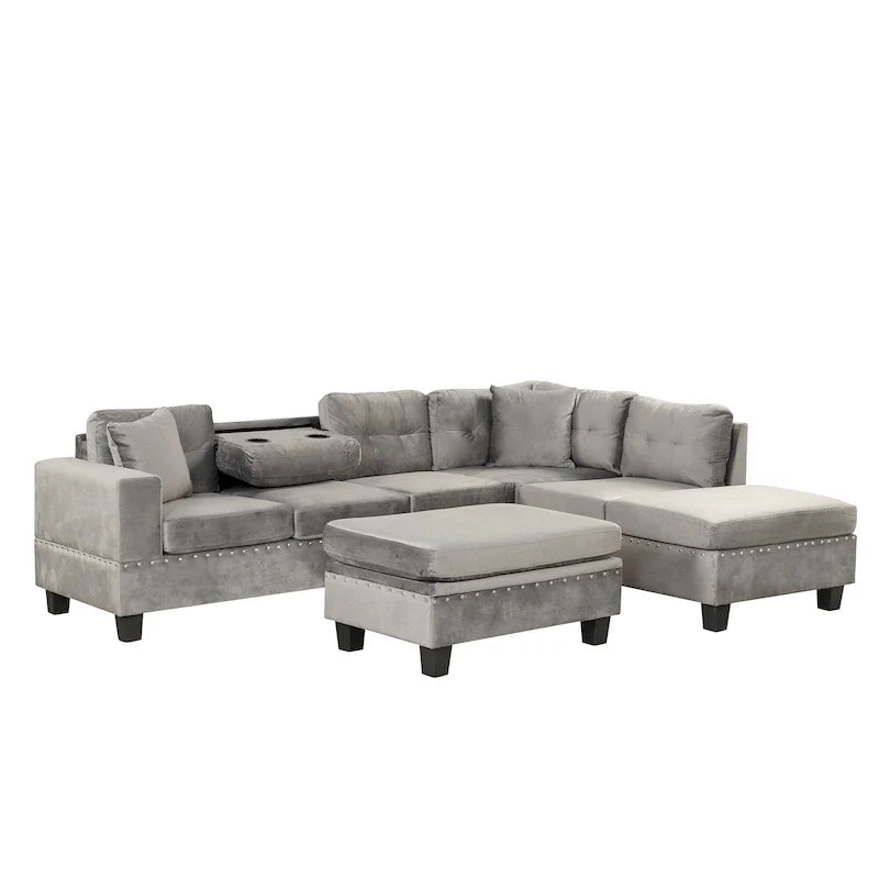 Canapé d'angle moderne 7 places avec pouf de rangement 105