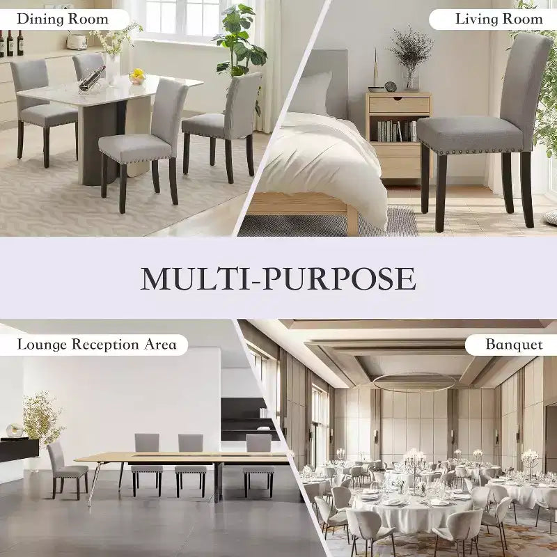Lot de 2 chaises de salle à manger, chaises rembourrées pour salle à manger, chaises de cuisine en tissu avec pieds en bois cloutés et coussin rembourré, pour salon