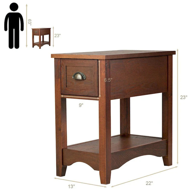 Gymax Lot de 2 Tables d'appoint Contemporaines Compactes avec Tiroir - 13" X 22" X 23" (L x l x H)