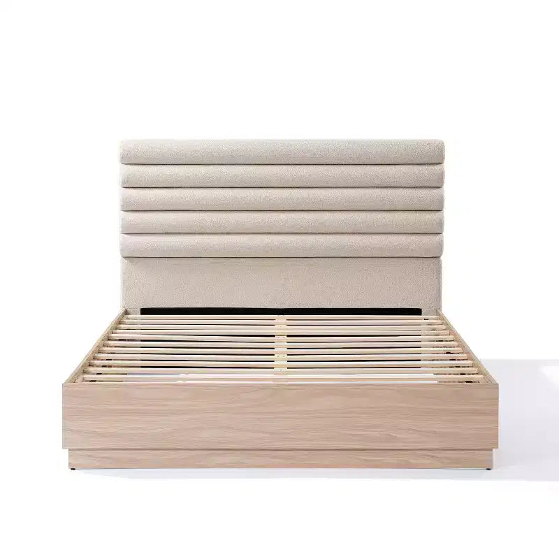 Cadre de lit contemporain Anatoli en bois avec tête de lit capitonnée en bouclette taupe Christopher Knight Home