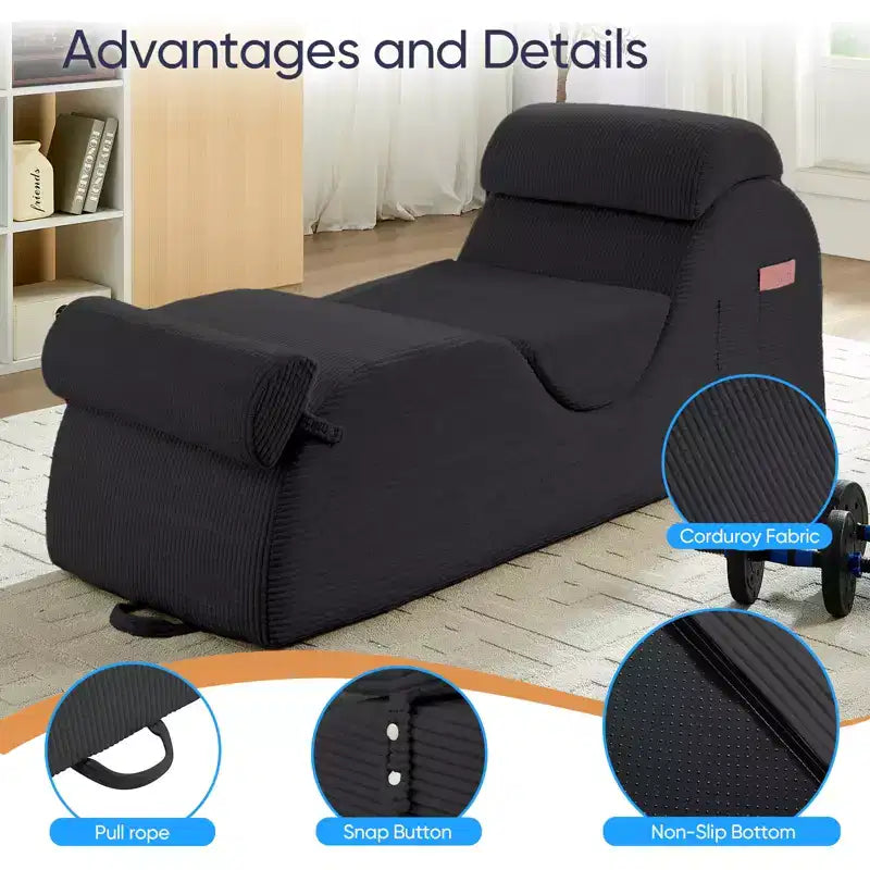 Mjkone Chaise Longue de Yoga en Velours Côtelé, Canapé de Yoga Incurvé avec Appui-Tête/Coussin Lombaire/Repose-Pieds Amovibles, Base Antidérapante