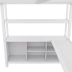 Lit mezzanine en métal blanc cassé avec bureau et armoire - Grand lit