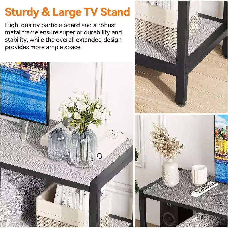 Meuble TV marron rustique de 65 pouces, meuble de style rustique avec rangement pour téléviseurs jusqu'à 75 pouces, idéal pour le salon