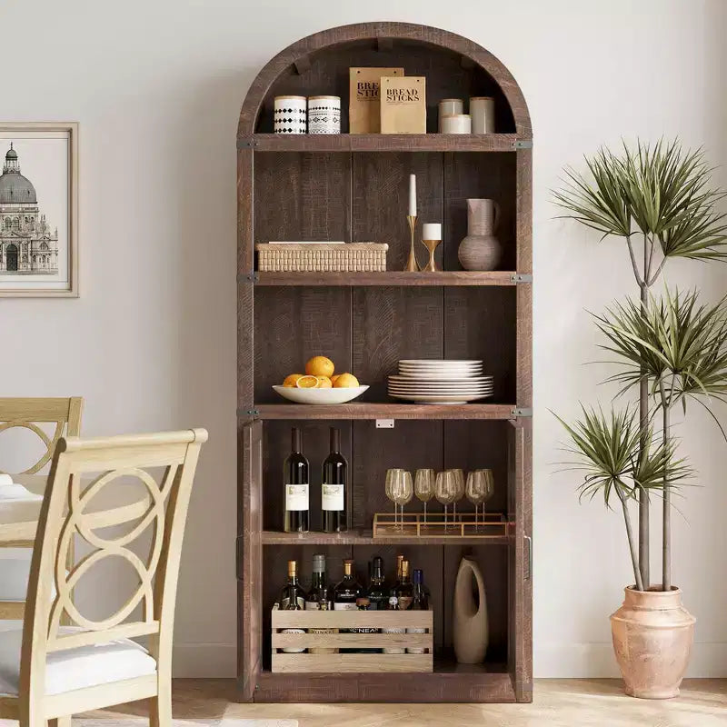 Bibliothèque avec portes Étagère cintrée 182 cm de haut Bibliothèque de style rustique avec étagères Bibliothèques en bois pour la maison, le bureau, le salon