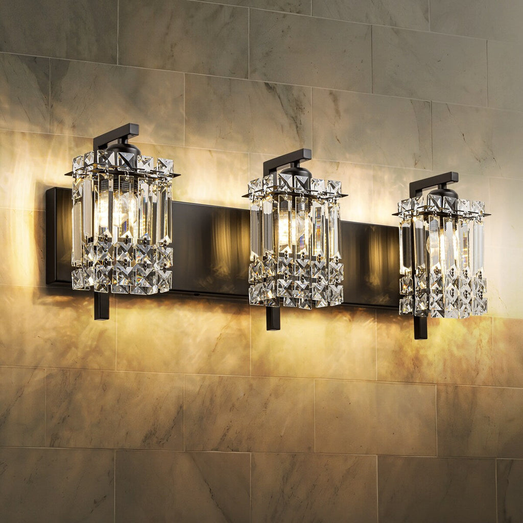 Appliques murales en cristal à 3 lumières pour salle de bain, style moderne et glamour
