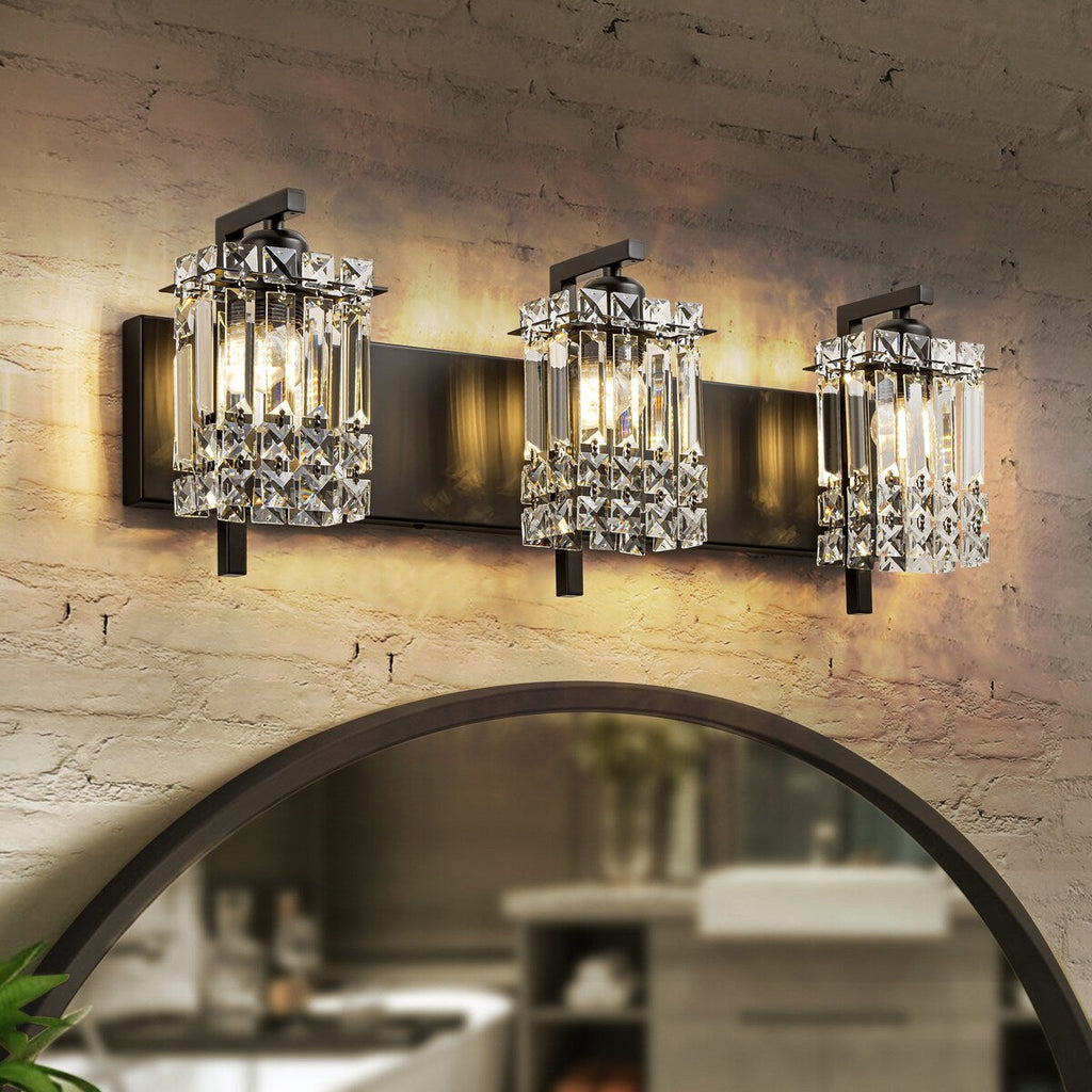 Appliques murales en cristal à 3 lumières pour salle de bain, style moderne et glamour