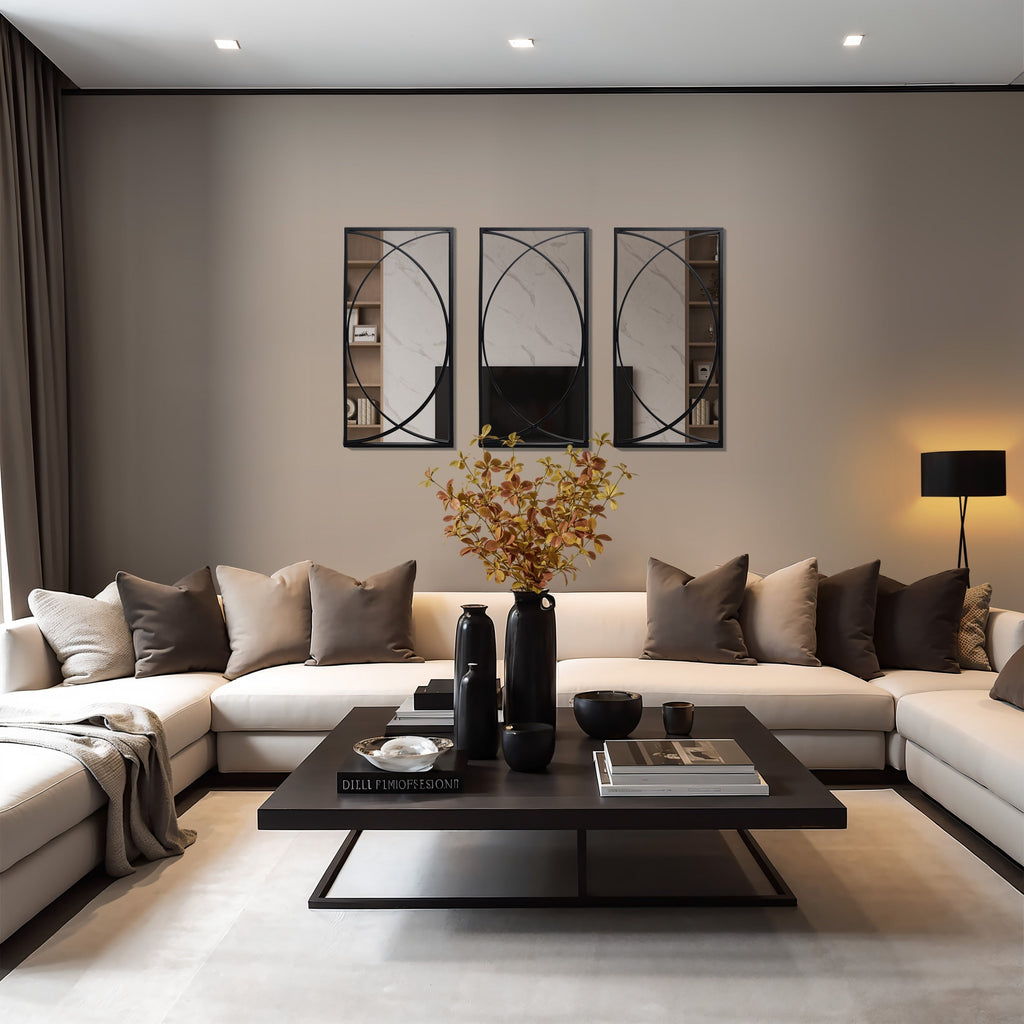 Lot de 3 miroirs muraux rectangulaires en métal noir - 31,9 H x 15,75 L x 0,75 P