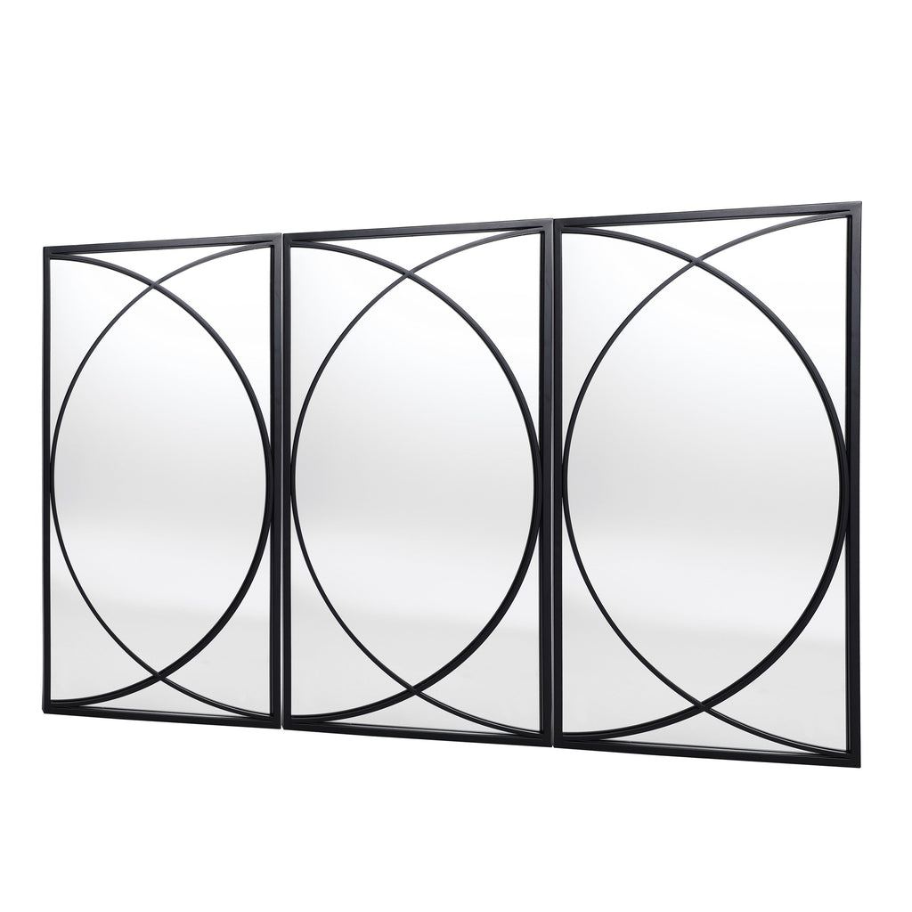 Lot de 3 miroirs muraux rectangulaires en métal noir - 31,9 H x 15,75 L x 0,75 P