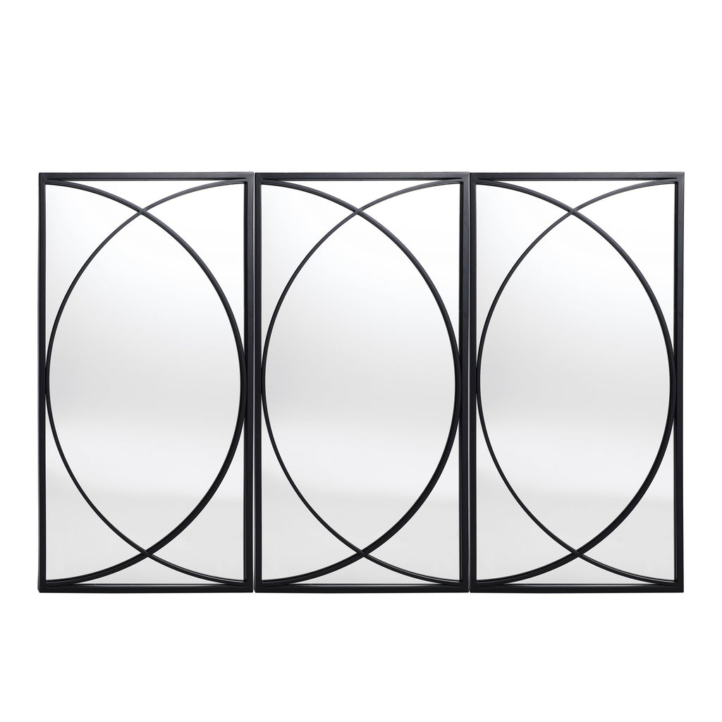 Lot de 3 miroirs muraux rectangulaires en métal noir - 31,9 H x 15,75 L x 0,75 P