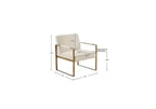 Fauteuil d'appoint Okak avec coussin de dossier confortable et cadre en métal doré, fauteuil de lecture élégant pour salon et salle d'attente.