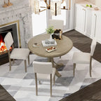 Ensemble de salle à manger 5 pièces en bois taupe rétro avec table à tréteaux courbés et 4 chaises