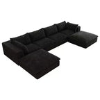 Canapé d'angle modulable en velours côtelé blanc de 4 m avec 2 poufs, grand canapé profond, design double couche, coussin amovible, aucun assemblage requis.