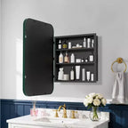 Armoire à pharmacie murale rectangulaire arrondie en fer forgé blanc de 19,5 x 29,64 pouces avec miroir pour salle de bain
