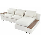 Canapé d'angle 3 places beige 109,8 L avec compartiments de rangement
