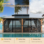 Tonnelle EROMMY à toit rigide, pergola extérieure avec double toit, moustiquaire et rideaux, auvent robuste pour patio, jardin, fête au bord de la piscine