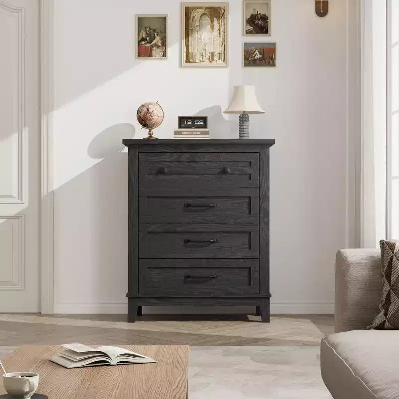 GustoWave Commode 4 tiroirs pour chambre à coucher, commode verticale haute de 88,4 cm avec grand rangement, commode en bois autoportante pour chambre à coucher, salon
