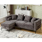 Canapé sectionnel convertible moderne en forme de L en chenille capitonnée