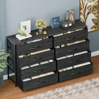Commode large en tissu pour chambre à coucher, avec 8 tiroirs de rangement, support TV de 140 cm, meuble TV, organisateur à plateau en bois, meuble de salon et de couloir.