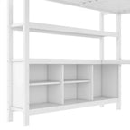 Lit mezzanine en métal double/grand format avec armoire et bureau en L, lit mezzanine robuste avec casiers de rangement et étagères, blanc/noir - ModernLuxe