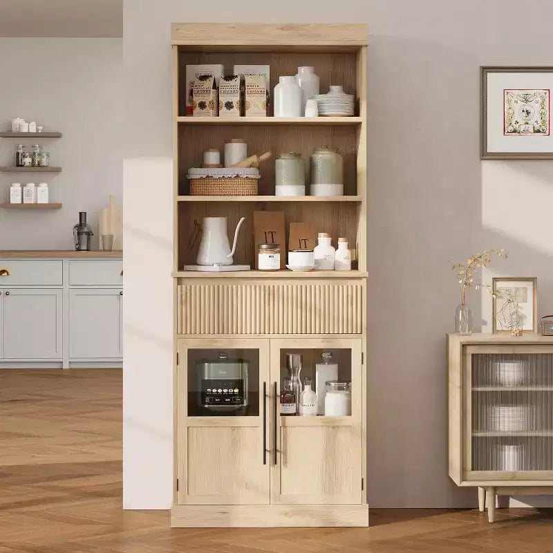 Élément haut de cuisine de 178 cm avec portes vitrées et tiroir - Rangement polyvalent pour le salon, le bureau, la salle à manger et l'entrée