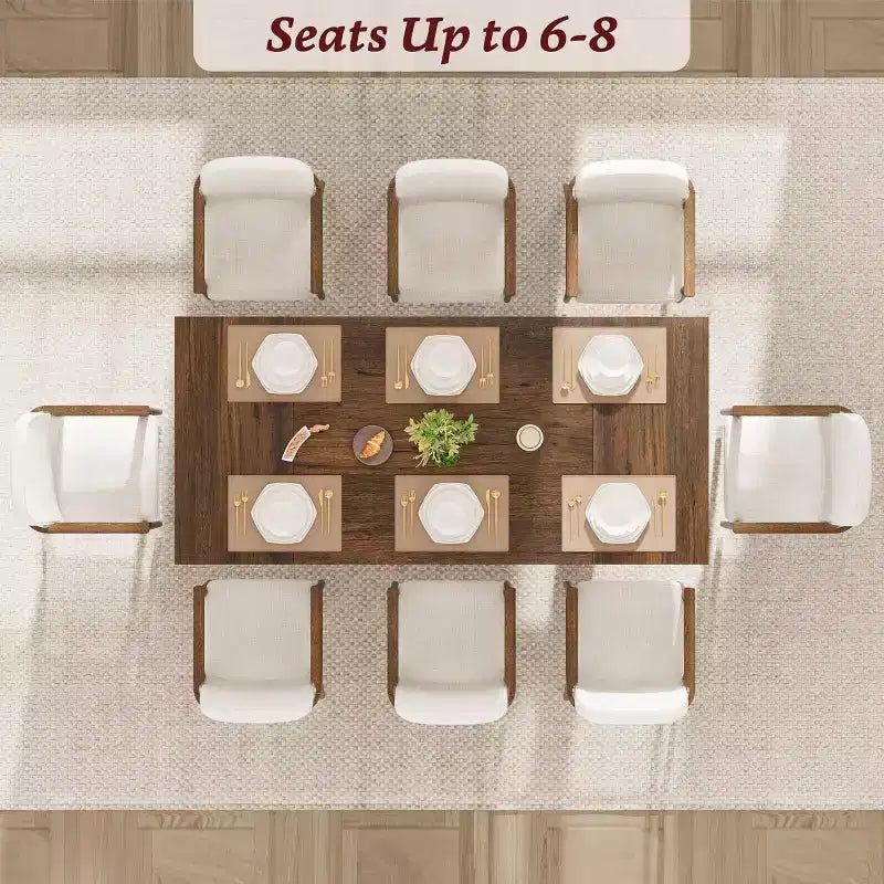 Grande table à manger rectangulaire de 180 cm pour 6 à 8 personnes, table de salle à manger rustique en bois massif avec pieds robustes et plateau solide pour salle à manger