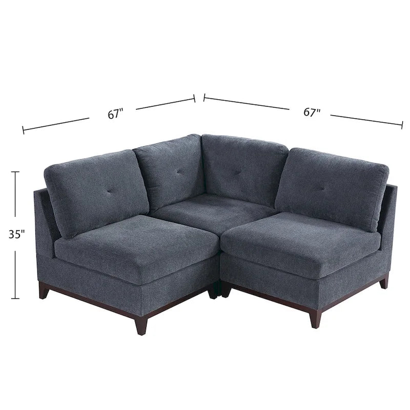 Ensemble canapé d'angle modulable et fauteuil sans accoudoirs 3 pièces en tissu chenille