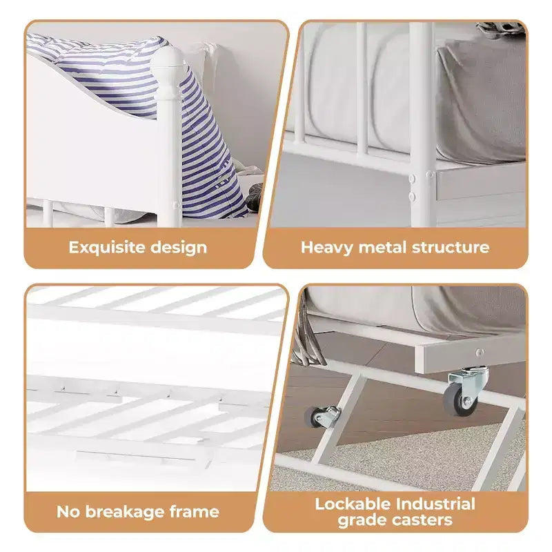 Lit de repos double en métal GustoWave avec lit gigogne pliant, lit de repos peu encombrant