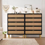 Commode à 5 tiroirs en rotin GustoWave pour chambre à coucher, commode haute avec tiroirs profonds, grande commode pour placard avec plateau large, longue commode en bois