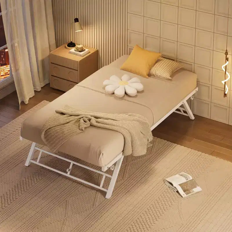 Lit gigogne double avec roulettes verrouillables - Cadre de lit pliant en métal escamotable pour chambre à coucher, chambre d'amis et salon