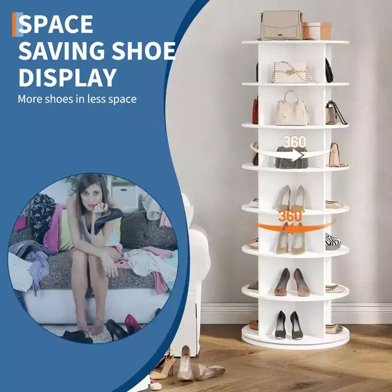 Tour de rangement pour chaussures rotative à 7 niveaux, organisateur de chaussures sur pied, présentoir à chaussures vertical rotatif à 360°, support de rangement rond pour chaussures