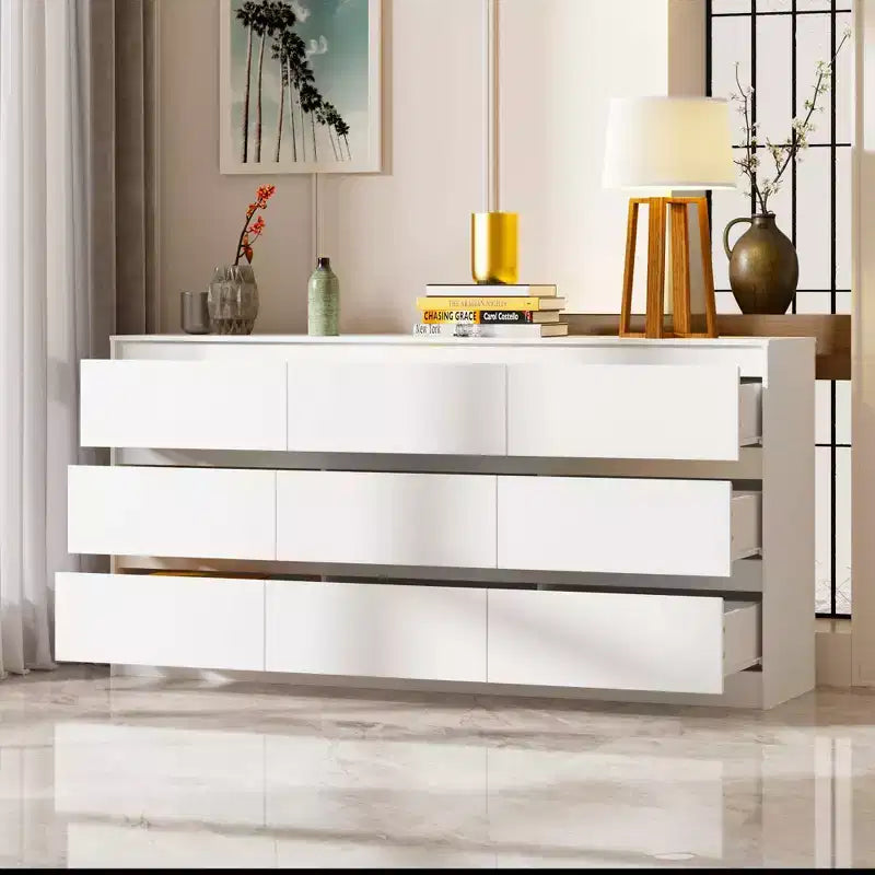 Famapy Commode Horizontale Minimaliste Moderne à 9 Tiroirs – Organiseur Spacieux pour Chambre/Salon