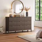 Commode à 9 tiroirs cannelés pour chambre à coucher, grande commode de style moderne du milieu du siècle avec poignées en métal doré, larges commodes en bois de style bohème