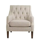 Okak Fauteuil d'appoint contemporain avec boutons capitonnés, coussin rembourré et pieds en bois, pour salon, chambre ou coin lecture