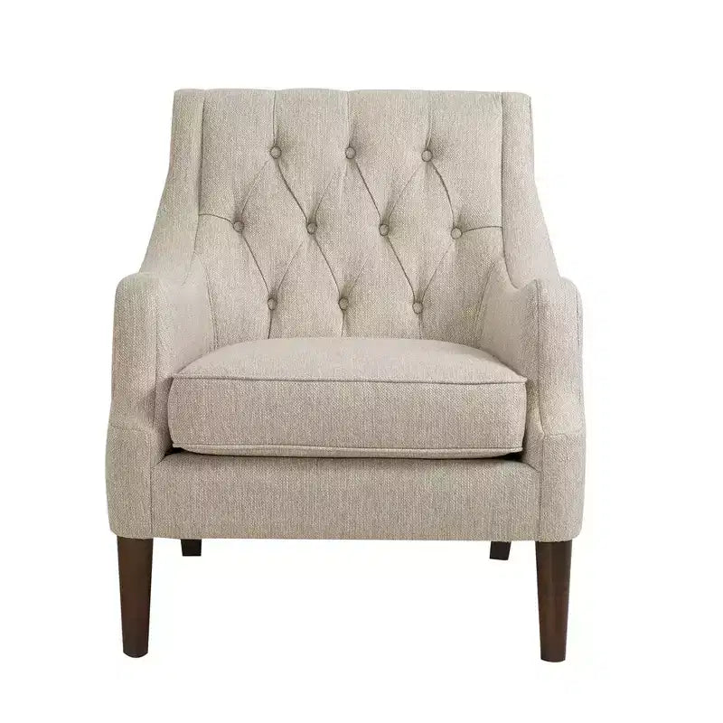 Okak Fauteuil d'appoint contemporain avec boutons capitonnés, coussin rembourré et pieds en bois, pour salon, chambre ou coin lecture