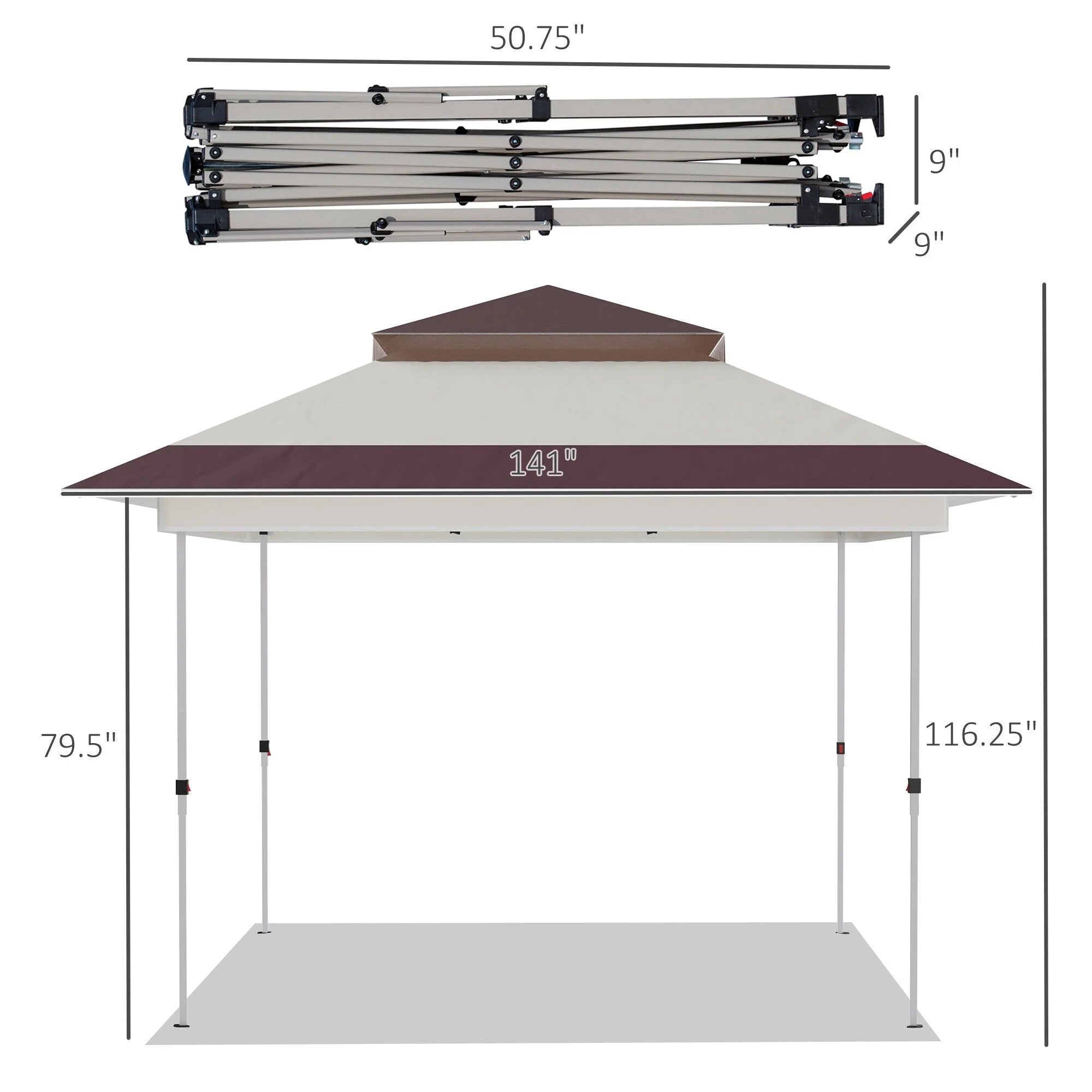 Outsunny 12 x 12 Tonnelle escamotable Pare-soleil Tente instantanée pliable avec filet latéral en maille, Hauteur réglable sur 3 niveaux