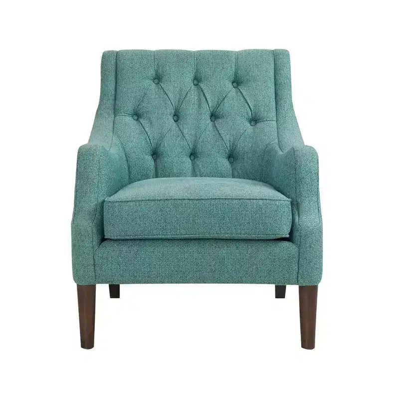 Okak Fauteuil d'appoint contemporain avec boutons capitonnés, coussin rembourré et pieds en bois, pour salon, chambre ou coin lecture
