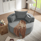 Fauteuil baril accent en chenille, Fauteuil de salon, Fauteuil rond avec base pivotante à 360 degrés et 3 coussins amovibles