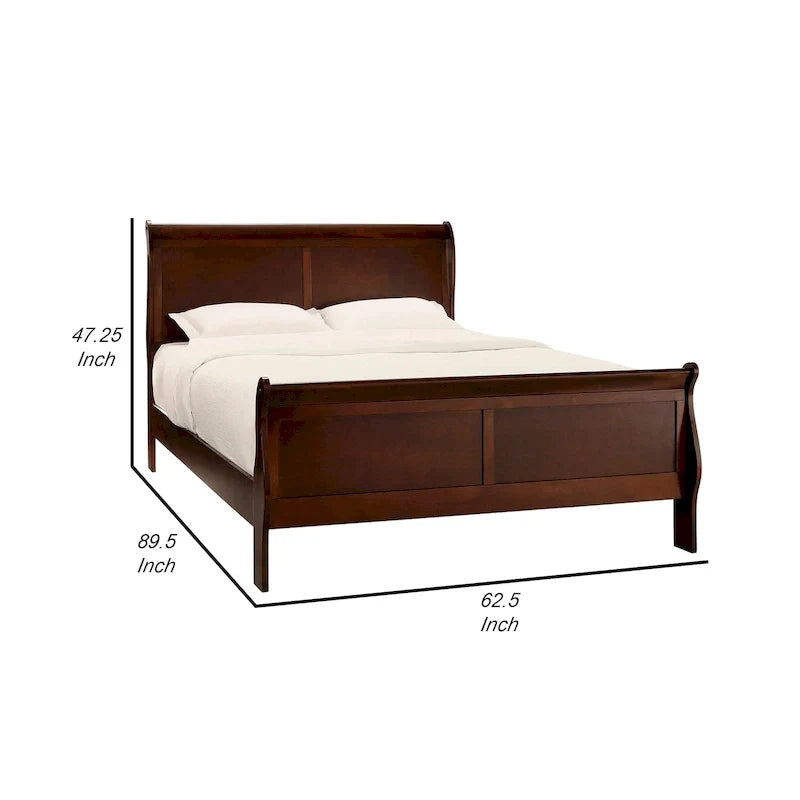 Lit traîneau Queen Gage Traditional, cadre en bois, finition cerise riche marron