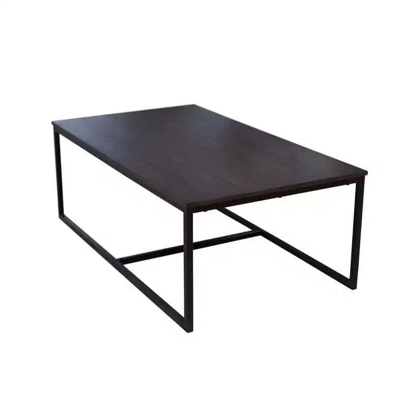 Table basse Arcadia en bois d'acacia, 54 po de large, moka vieilli – Meubles Alaterre : industriel, piétement en tréteaux, bois teinté